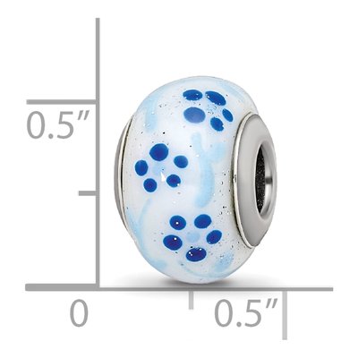 Sterling Silver Blue Glitter Flower Glass Bead – view 5