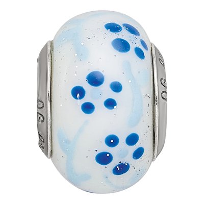 Sterling Silver Blue Glitter Flower Glass Bead – view 6