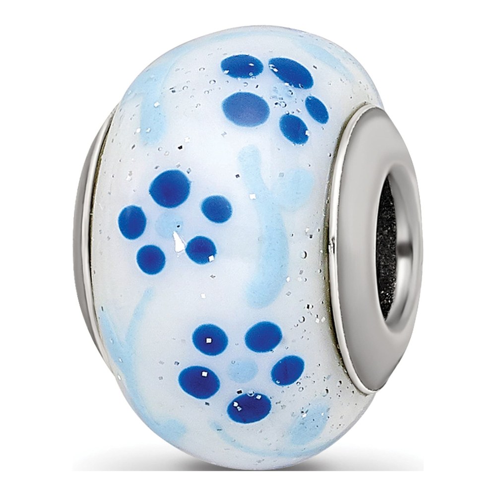 Sterling Silver Blue Glitter Flower Glass Bead