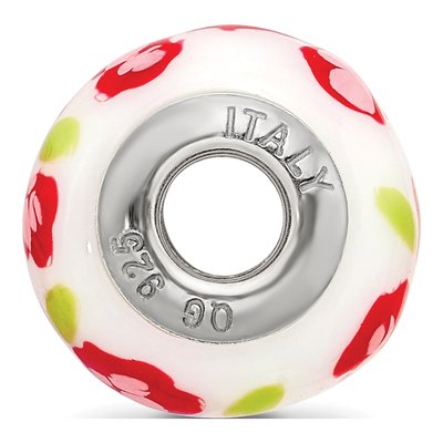 Sterling Silver Red Pink Flower Glass Bead – view 3