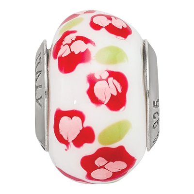 Sterling Silver Red Pink Flower Glass Bead – view 4