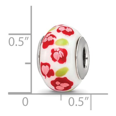 Sterling Silver Red Pink Flower Glass Bead – view 5