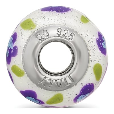 Sterling Silver Purple Blue Flower Glass Bead – view 3