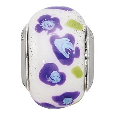 Sterling Silver Purple Blue Flower Glass Bead – view 4