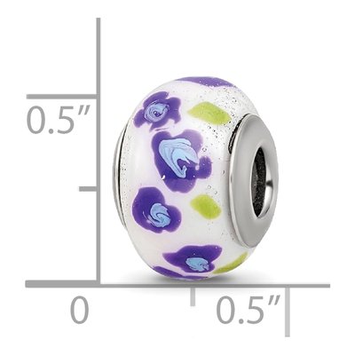 Sterling Silver Purple Blue Flower Glass Bead – view 5