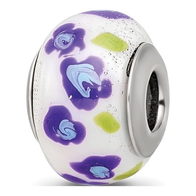 Sterling Silver Purple Blue Flower Glass Bead