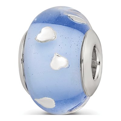 Sterling Silver Blue Hearts Glass Bead