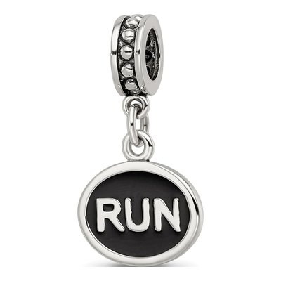 Sterling Silver Black Enamel Run Dangle Bead