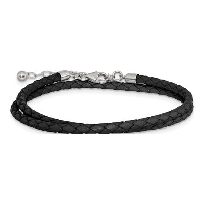 Sterling Silver Black Leather Choker Wrap Bracelet – view 6