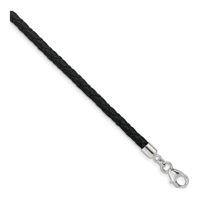 Sterling Silver Black Leather Choker Wrap Bracelet