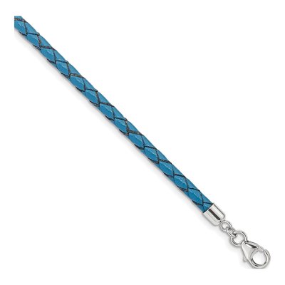 Sterling Silver Blue Leather Wrap Bracelet
