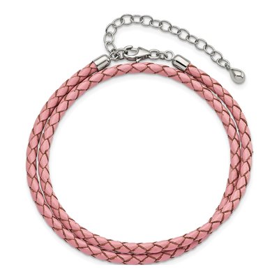 Sterling Silver Pink Leather Wrap Choker Bracelet – view 5