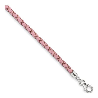 Sterling Silver Pink Leather Wrap Choker Bracelet