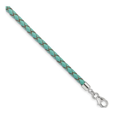 Sterling Silver Teal Leather Wrap Bracelet