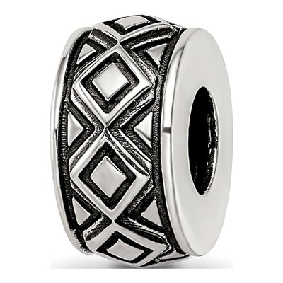 Sterling Silver Antiqued Diamond Pattern Bead