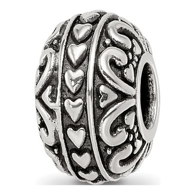 Sterling Silver Antiqued Hearts Bead