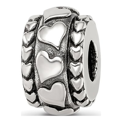 Sterling Silver Antiqued Hearts Bead