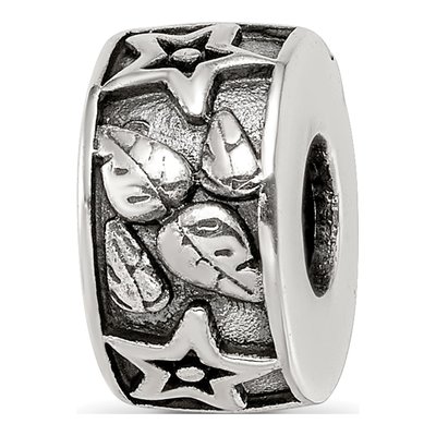 Sterling Silver Antiqued Stars Leaves Pattern Bead