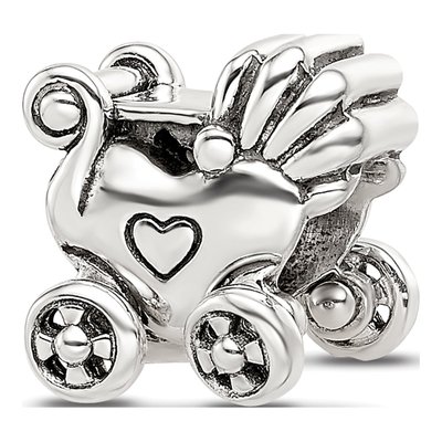 Sterling Silver Antiqued Baby Carriage Bead