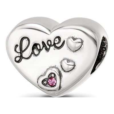 Sterling Silver Crystal Antiqued Heart Bead