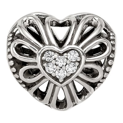 Sterling Silver CZ Antiqued Heart Bead – view 4
