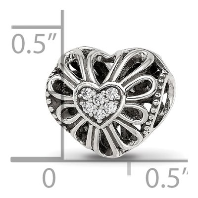 Sterling Silver CZ Antiqued Heart Bead – view 6