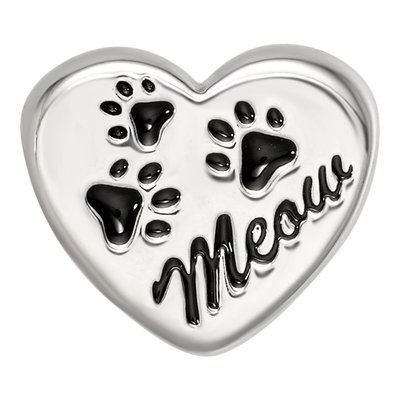 Sterling Silver Enamel Meow Paw Print Heart Bead – view 4
