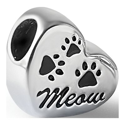 Sterling Silver Enamel Meow Paw Print Heart Bead – view 7