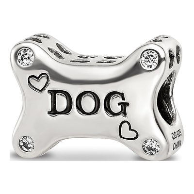 Sterling Silver CZ Enamel Dog Bone Bead