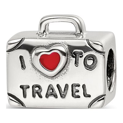 Sterling Silver I Heart to Travel Suitcase Bead