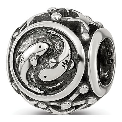 Sterling Silver Antiqued Pisces Zodiac Bead