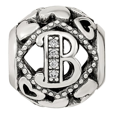Sterling Silver CZ Letter B Bead – view 4