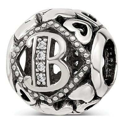 Sterling Silver CZ Letter B Bead