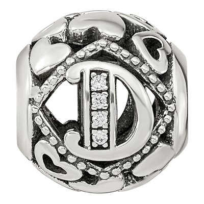 Sterling Silver CZ Letter D Bead – view 4