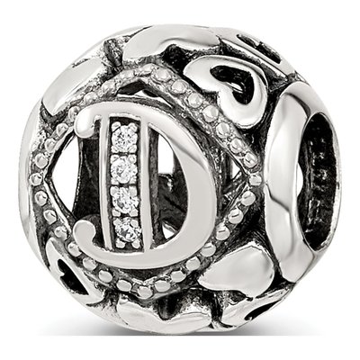 Sterling Silver CZ Letter D Bead