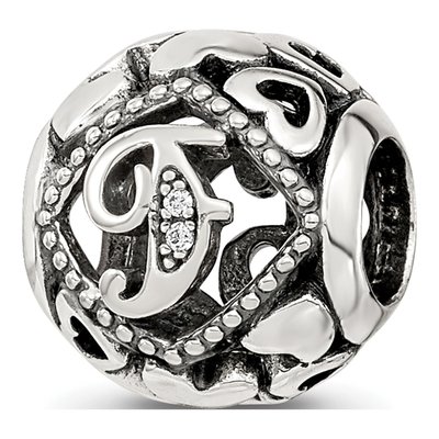 Sterling Silver CZ Letter F Bead