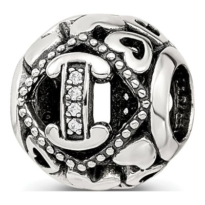 Sterling Silver CZ Letter I Bead