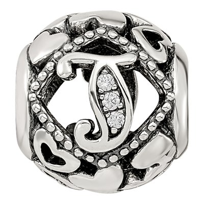 Sterling Silver CZ Letter T Bead – view 4