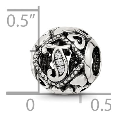 Sterling Silver CZ Letter T Bead – view 7