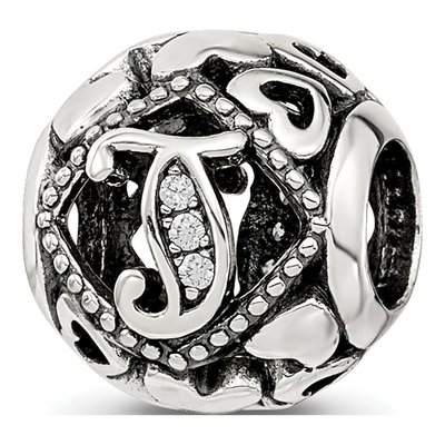 Sterling Silver CZ Letter T Bead