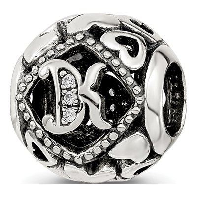 Sterling Silver CZ Letter K Bead
