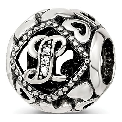 Sterling Silver CZ Letter L Bead