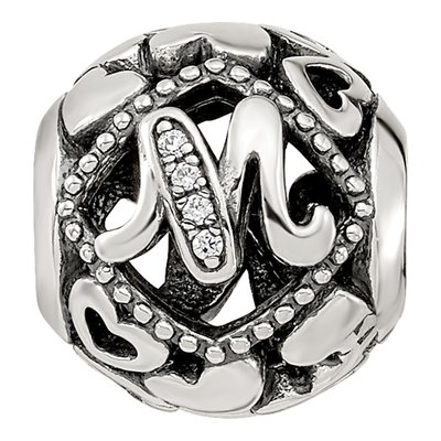 Sterling Silver CZ Letter M Bead – view 4