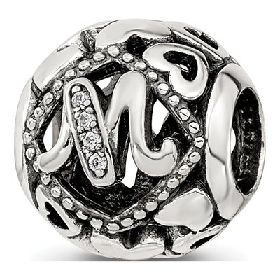 Sterling Silver CZ Letter M Bead