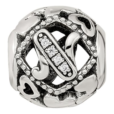 Sterling Silver CZ Letter N Bead – view 4