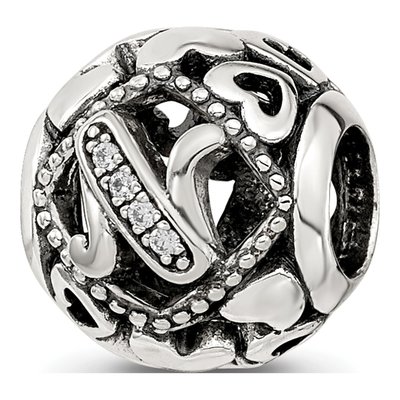 Sterling Silver CZ Letter N Bead