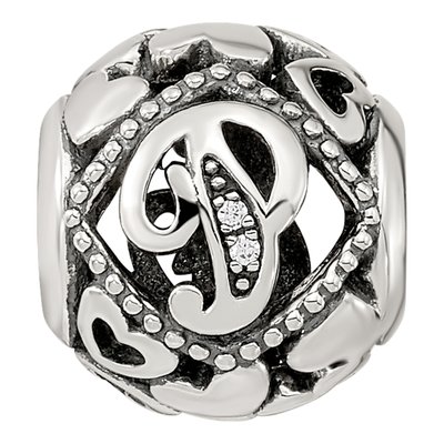 Sterling Silver CZ Letter P Bead – view 5