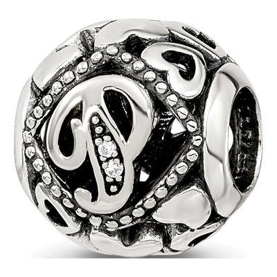 Sterling Silver CZ Letter P Bead