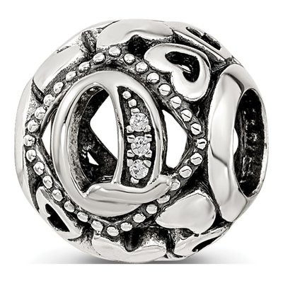 Sterling Silver CZ Letter Q Bead