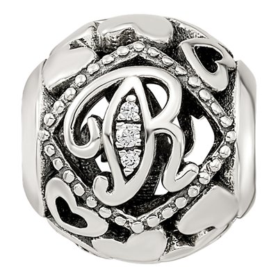 Sterling Silver CZ Letter R Bead – view 4